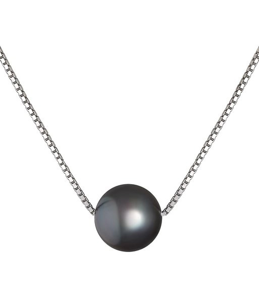 Pendentif perle de culture standard ronde noire 1cm & collier or blanc