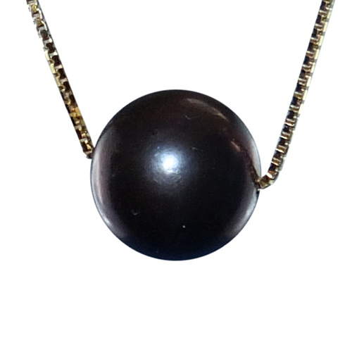 Pendentif perle de culture supérieure ronde noire 1cm & collier or jaune