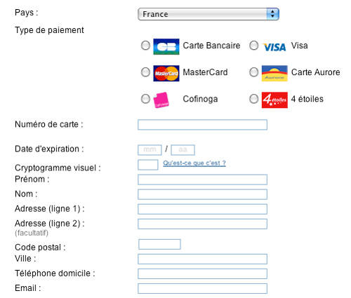 Interface Paypal de paiement